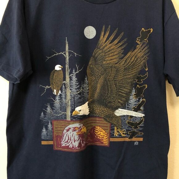 VTG 1993 Cotton Grove Men's Blue Short Sleeve Eagle T-Shirt Made in the USA Sz L - Picture 1 of 4